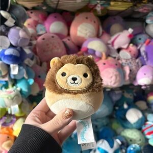 francis the brown and tan lion squishmallow NWOT 4in with squeaker dog toy